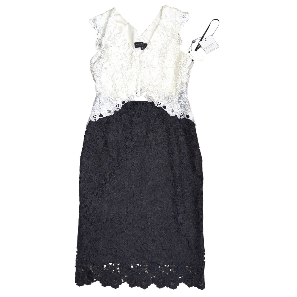 Laundry Shelli Segal Lace Dress Size 10 NWT Black White Cocktail‎ Wedding
